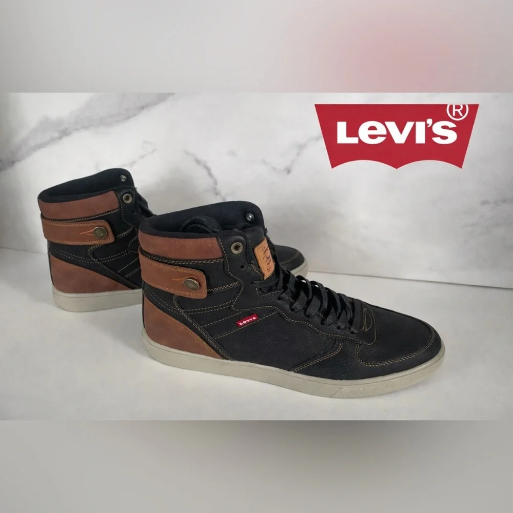 Levi's Men's Black and Tan Sneakers Jeffrey Hi 501 Core high-top sneakers sz 13
